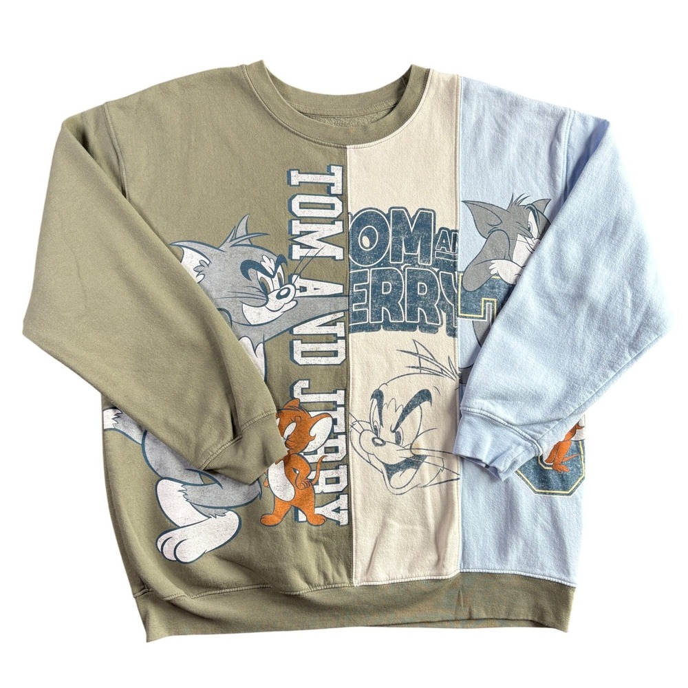 Tom and‎ Jerry Women XL Colorblock Graphic Sweatshirt Green Artichoke T9SN859-A